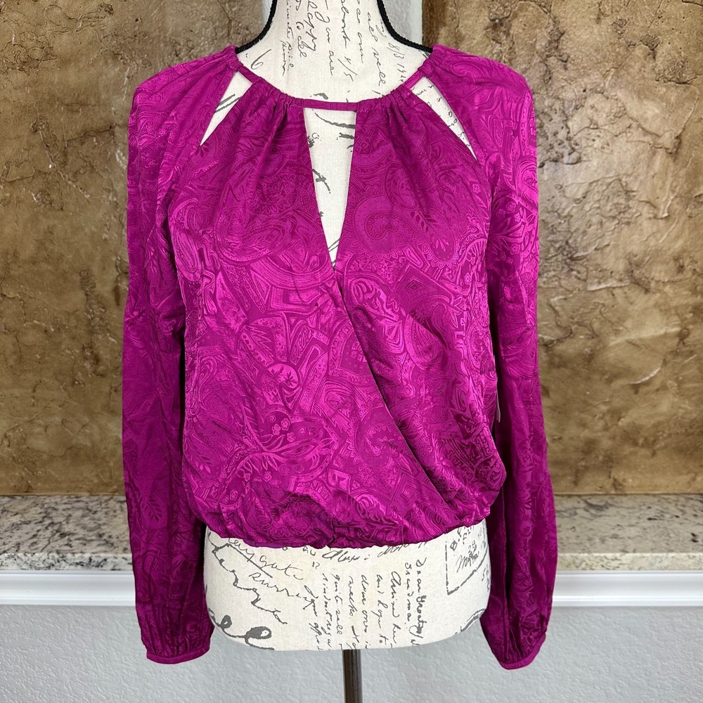 NWT Veronica Beard Sionne‎ Blouse Top Womens 0 Silk Blend Balloon Sleeve Cut Out